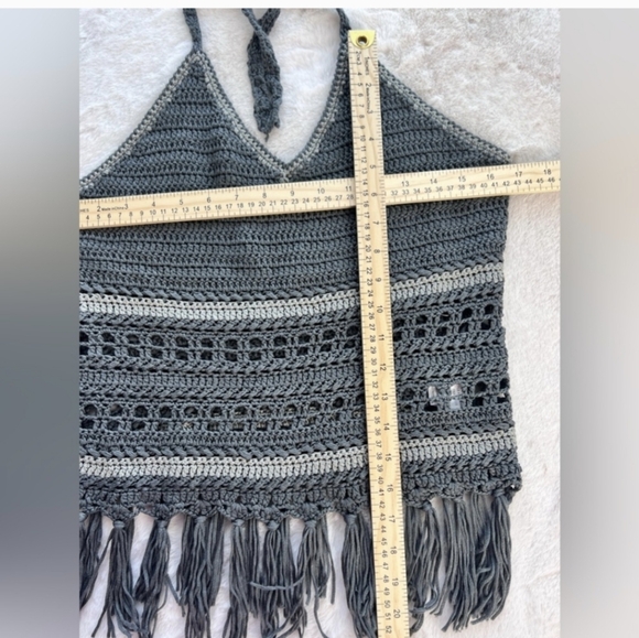 Super Cute Paper Crane Crochet Knit Halter Top Sweater in Gray Size Medium - Picture 5 of 8